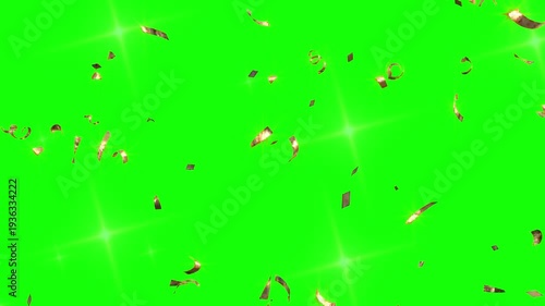 Wallpaper Mural Glittering gold confetti streamers falling down across a bright green screen during celebration motion footage Torontodigital.ca