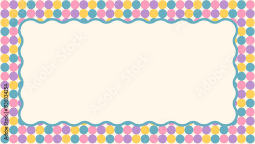 大きめドットの背景と波打つフレーム　レトロカラー