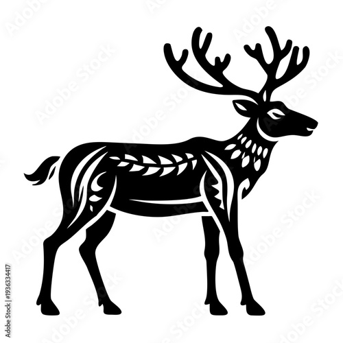 caribou silhouette icon illustration for wildlife arctic deer tundra and nature design