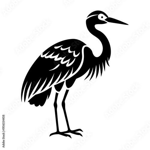 heron silhouette icon illustration for wildlife water bird wetland nature and lake design