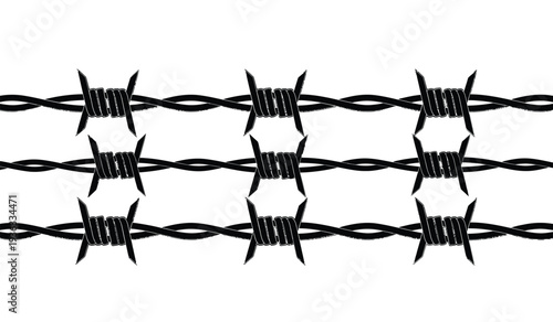 Barbed wire fence with sharp twisted metal strands for security or boundary concepts