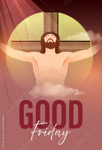 Good Friday Illustration of Jesus Christ on the Cross with Glowing Light Background