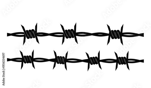 Barbed wire silhouette with sharp thorns and twisted metal strands