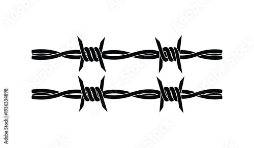 Barbed wire illustration with sharp points and twisted metal strands for security or border concepts