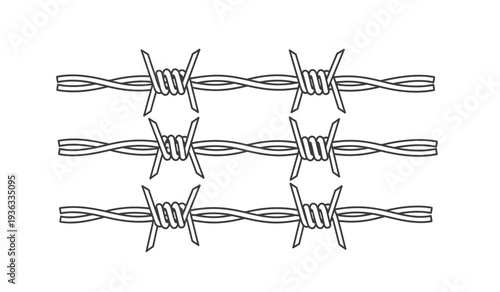 A detailed illustration of razor wire with multiple strands and sharp barbs for security and fencing concepts