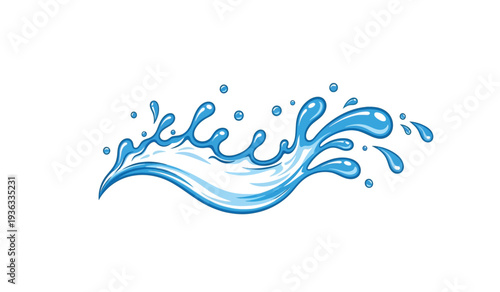 A blue wave of water with droplets splashing