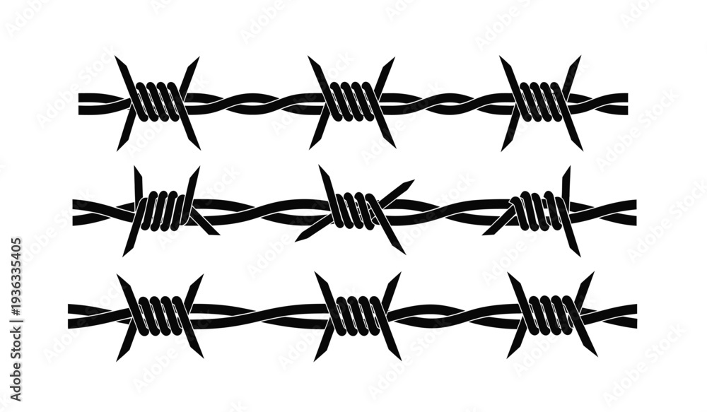 Fototapeta premium Barbed wire fence with sharp thorns and twisted metal strands for security or boundary concepts