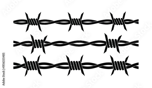Black barbed wire fence for security or boundary concepts