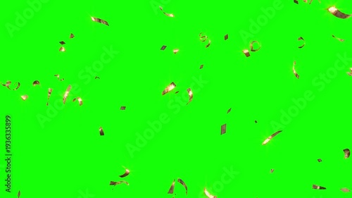 Wallpaper Mural Golden shiny confetti pieces falling gracefully against a vivid green screen for celebratory motion video footage. Torontodigital.ca