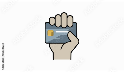 Hand presenting debit or credit card vector illustration banking payment concept isolated on white