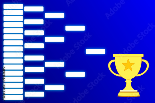 Neon Tournament Bracket Screen — Championship Trophy Winner Board On Blue Background