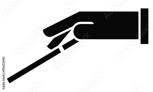 A black and white illustration of a hand holding a paintbrush with a dripping paint tip isolated on white background, Vector, illustration