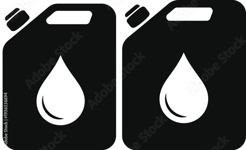 Two black and white containers with a drop symbol, representing fuel or liquid storage. isolated on white background, Vector, illustration