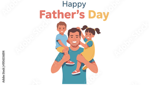 A happy father carrying his children on Father's Day