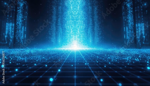 Abstract Digital Energy Surge Illuminating a Futuristic Grid for Technology Presentations and Sci-Fi Concepts