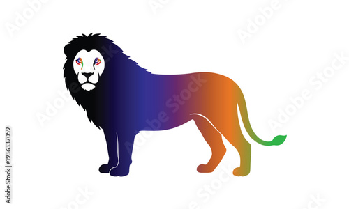 Majestic Lion Silhouette with Colorful Gradient, King of Jungle Vector, Minimalist Animal