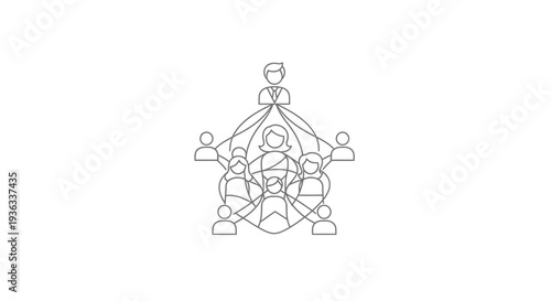 Organizational structure illustrates interconnected leadership hierarchy with a central figure linking multiple team members in a network diagram.