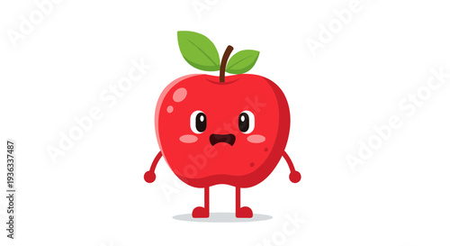 Cartoon apple character standing with a frowning face illustration