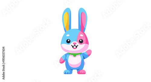Colorful cartoon rabbit character standing and smiling happily