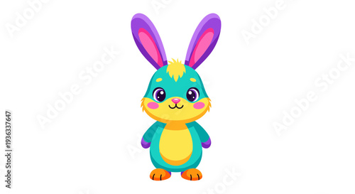 A cartoon bunny with large ears standing on its feet