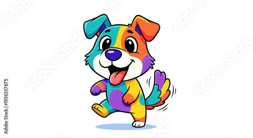 Colorful cartoon dog running happily with vibrant colors and playful energy illustration