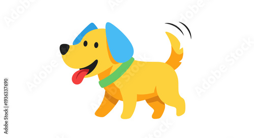 Cartoon dog running with joyful expression outdoors