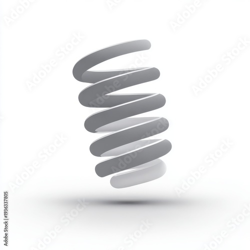 Abstract Spiral Spring Coil Metallic Gray Isolated on White with Soft Shadow
