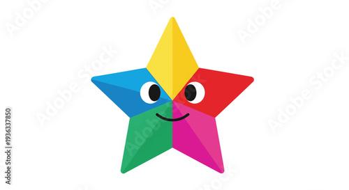 Colorful star character illustration with smiling face and eyes