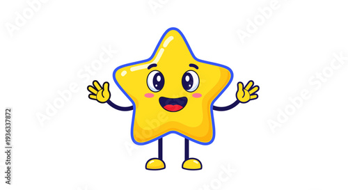 A cartoon star character with arms and legs standing happily