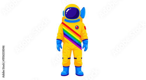 Astronaut in a vibrant yellow space suit standing alone