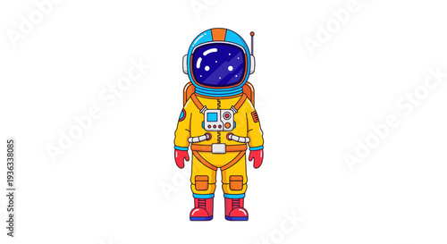 Astronaut in yellow spacesuit standing in space