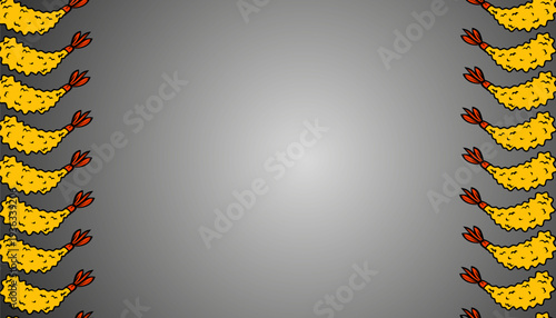 Shrimp Tempura Pattern. Frame Fried Seafood Background. Crispy Japanese Snack Illustration. Hand Drawn Doodle Style. Food Packaging Texture Design.