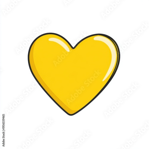 Free Download Bright Yellow Heart Shape with Glossy Surface and Black Outline Isolated on White - GFXLoad