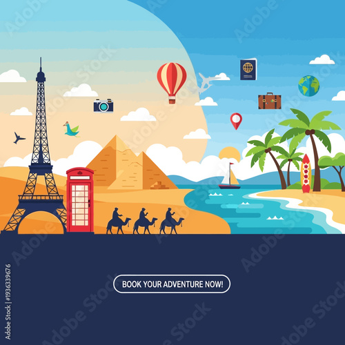 Global Travel Adventure: Iconic Landmarks, Exotic Landscapes, and Vacation Icons