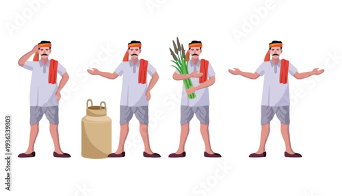 Man in traditional Indian attire with various gestures and poses