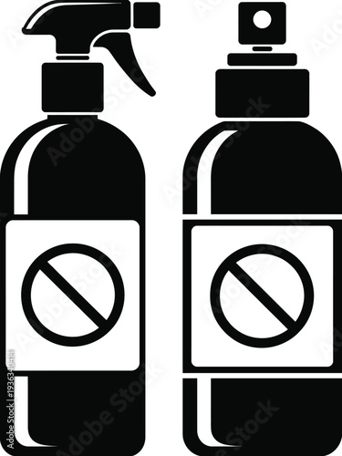 Two spray bottles with prohibition signs indicating they are not to be used isolated on white background, Vector, illustration
