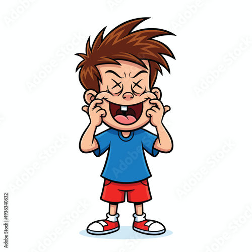 Animated Child Crying and Frustrated Expressing Emotions in a Cartoon Style