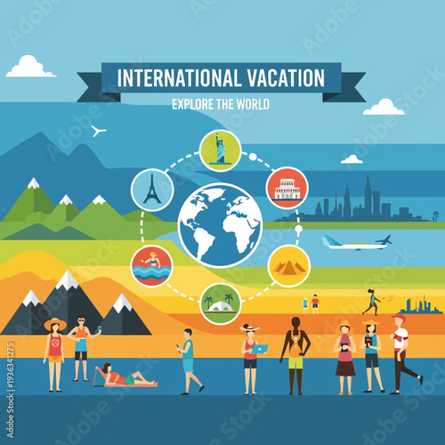 International Vacation Concept: Diverse Travel Destinations and Activities