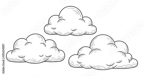 Set of Hand Drawn Cloud Shapes Vector Illustration