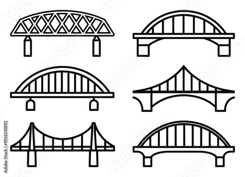 Set of Various Bridge Designs Vector Illustration