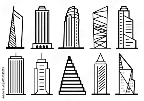Skyscraper Set Modern Architecture Vector Illustration