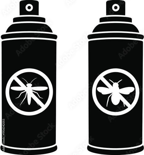 Two spray cans with biohazard symbols indicating toxic or hazardous materials. isolated on white background, Vector, illustration