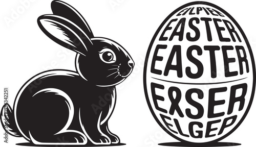 Vector illustration of a cute easter bunny and an easter egg with text design