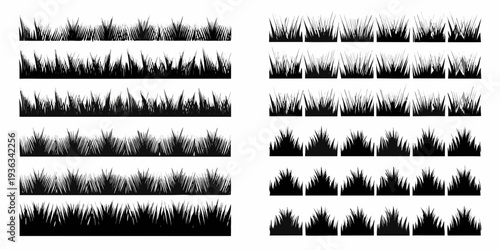 Black and white illustration of various grass blade arrangements