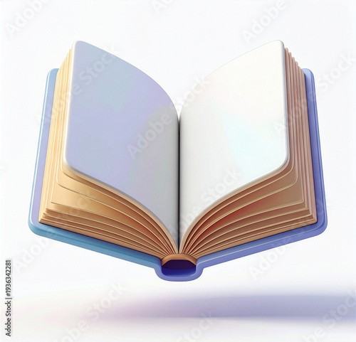 floating open book 3d cute icon with soft shadow on white