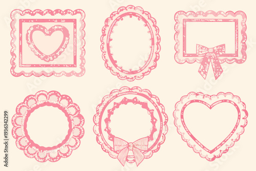 Collection of decorative pink frames and borders with lace details