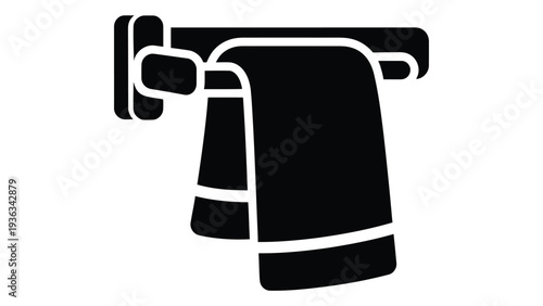 Modern black dish cloth holder icon for kitchen towel drying and organization on white background