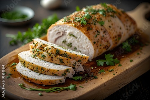 Wallpaper Mural garlic butter turkey tenderloin on a wooden board Torontodigital.ca