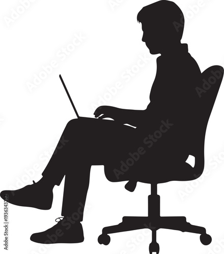 Person sitting in office chair using laptop computer for work or study