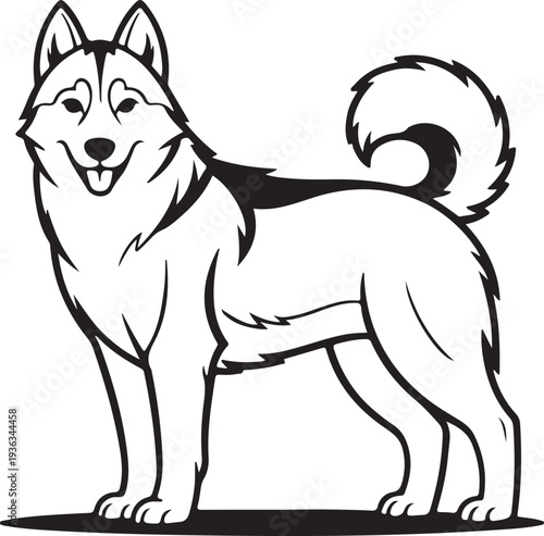 Siberian husky dog line art illustration mascot for outdoor activities and pet services branding job